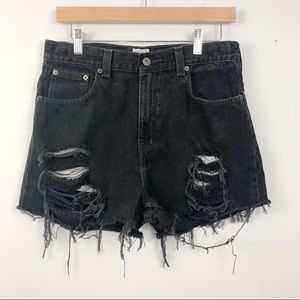 Vintage Black Distressed High Waist Shorts 30